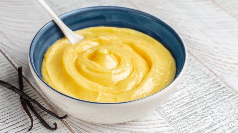 bowl of yellow custard