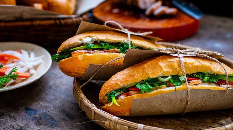 Wrapped Banh Mi sandwiches