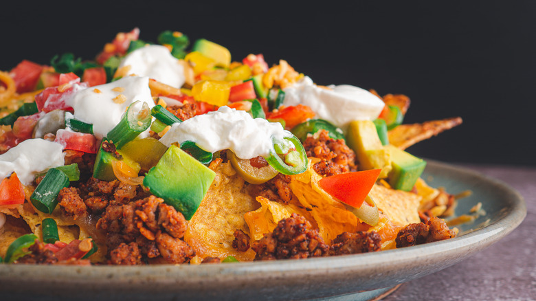 Loaded minced pork nachos