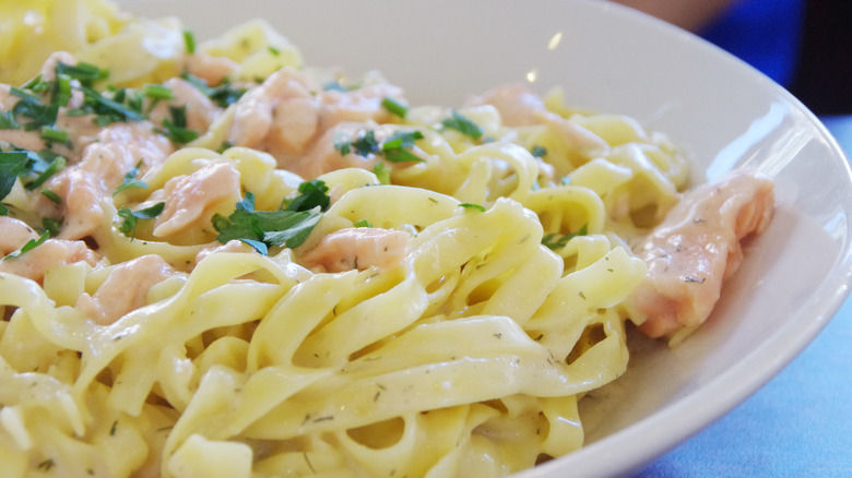 Tagliatelle with creamy salmon sauce