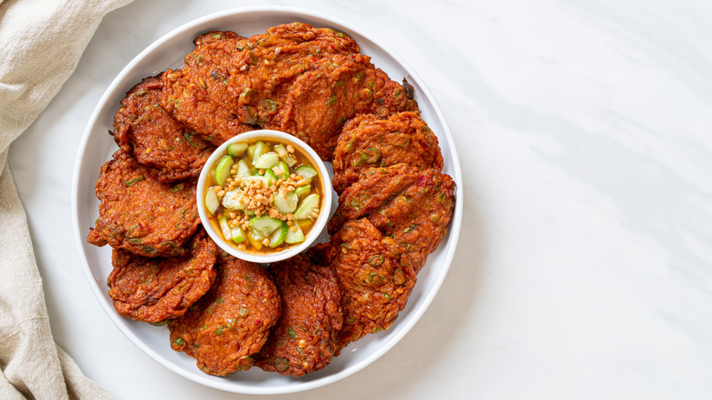 Deep fried Thai fish cakes.