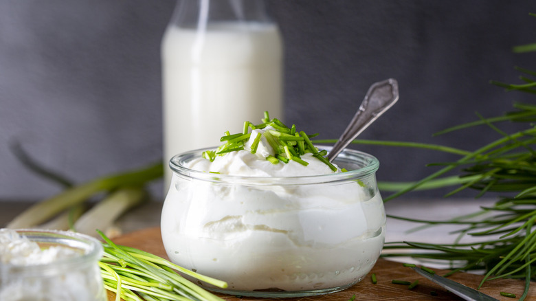 Sour cream topped with chives