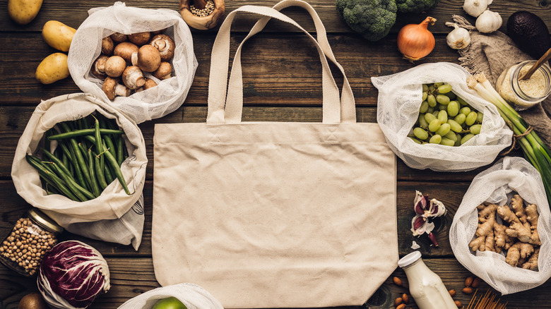 Canvas bag with assorted food