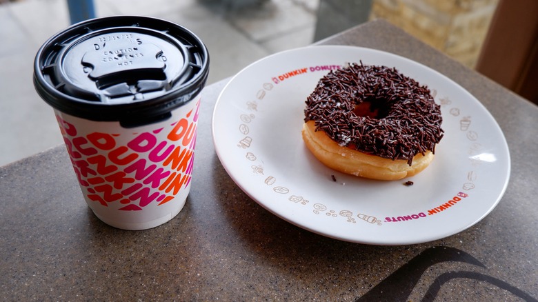 Dunkin' coffee and chocolate donut