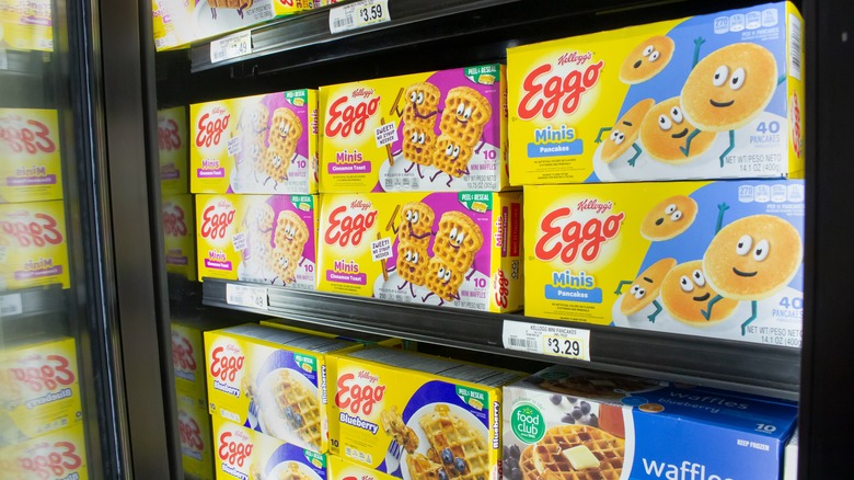 Eggo waffles in the freezer at a grocery store