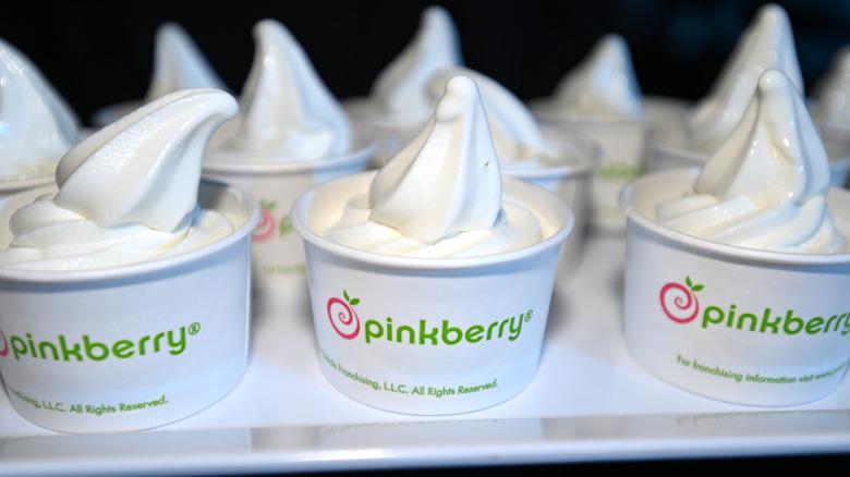 frozen yogurt in Pinkberry cups