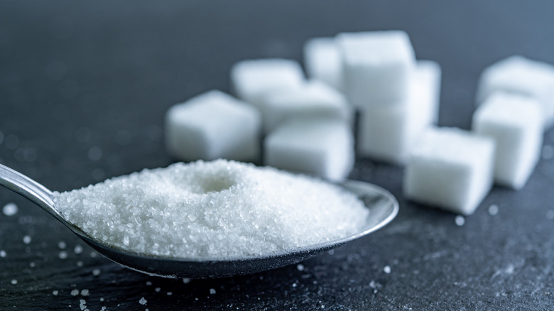 spoon of sugar and sugar cubes