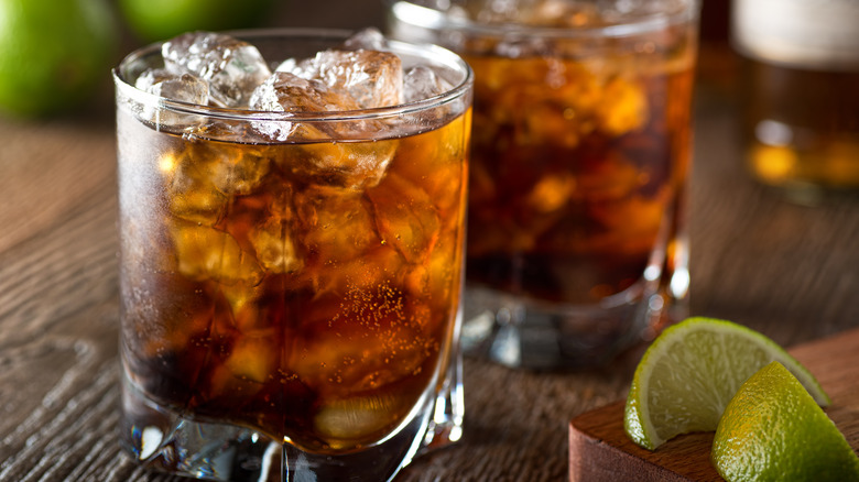 Rum and coke on table
