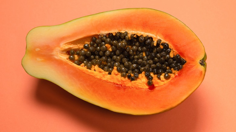 Papaya sliced open