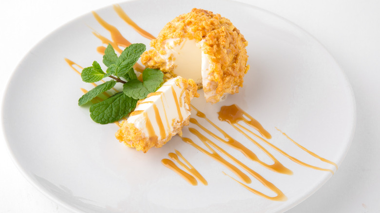 Fried ice cream with mint