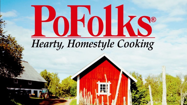 advertisement for Po Folks reading Po Folks Hearty, Homestyle Cooking above an image of a barn on a farm