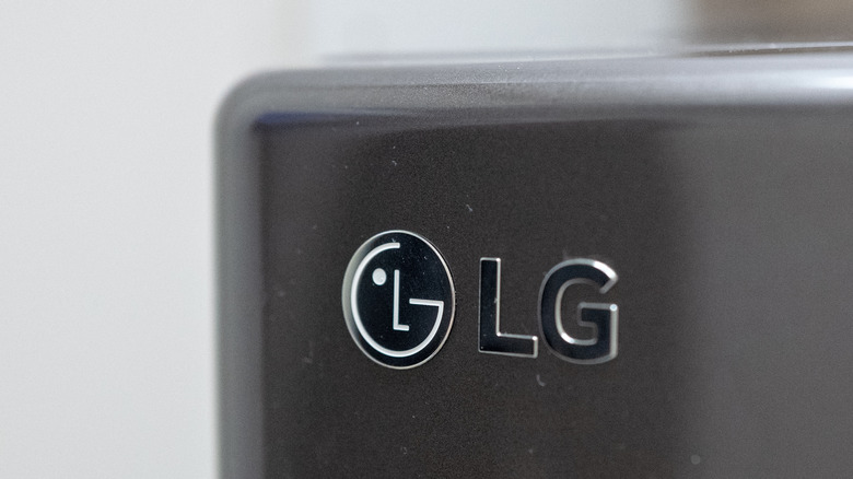 LG logo on a stainless steel appliance.