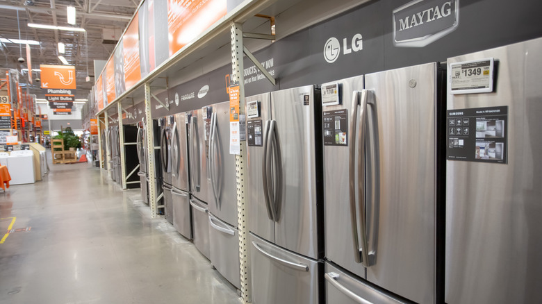 Different refrigerator brands in a store