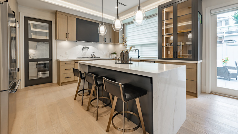 Kitchen interior with marble countertops
