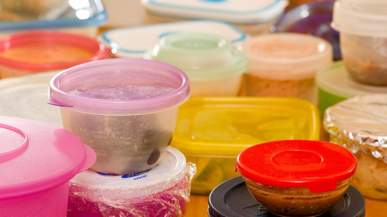 Plastic food containers with colored lids