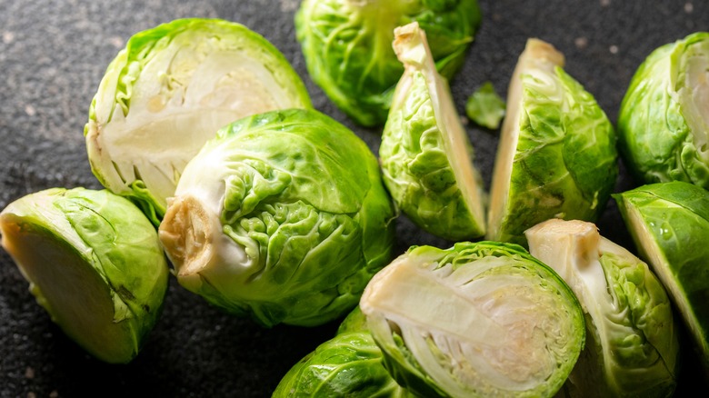 Close-up of cut Brussels sprouts