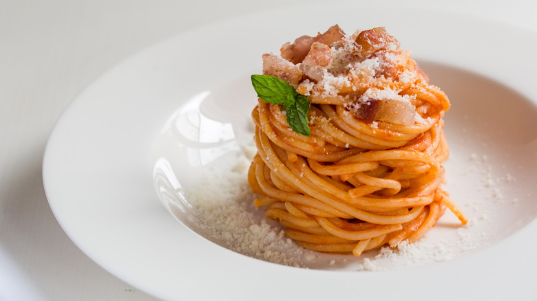 Guanciale served atop pasta