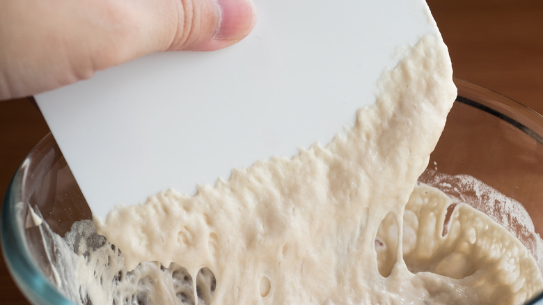Bowl scraper with bread dough