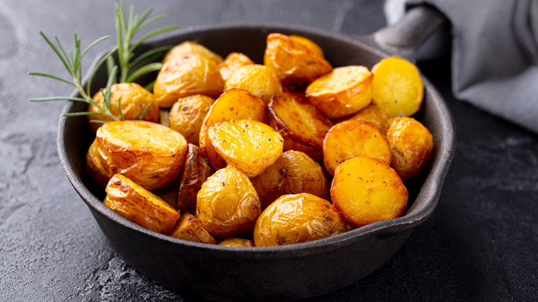 Roasted potatoes in cast-iron skillet
