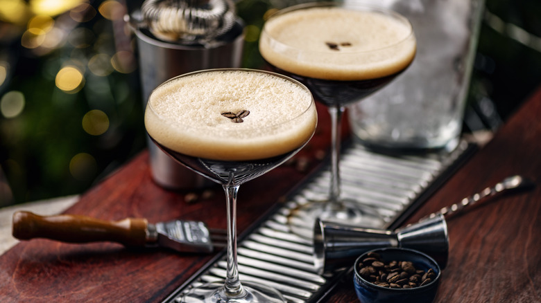 Espresso martinis garnished with coffee beans