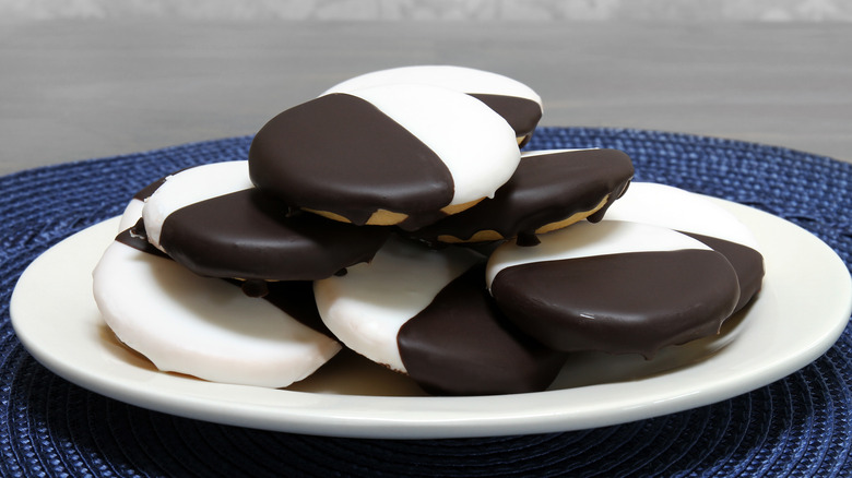 Close up of black and white cookies