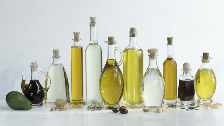 Various bottles of cooking oil
