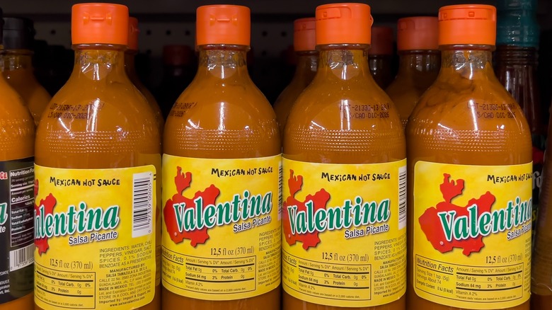 Bottles of Valentina hot sauce
