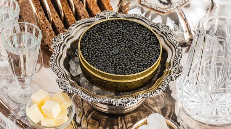 black caviar on ice