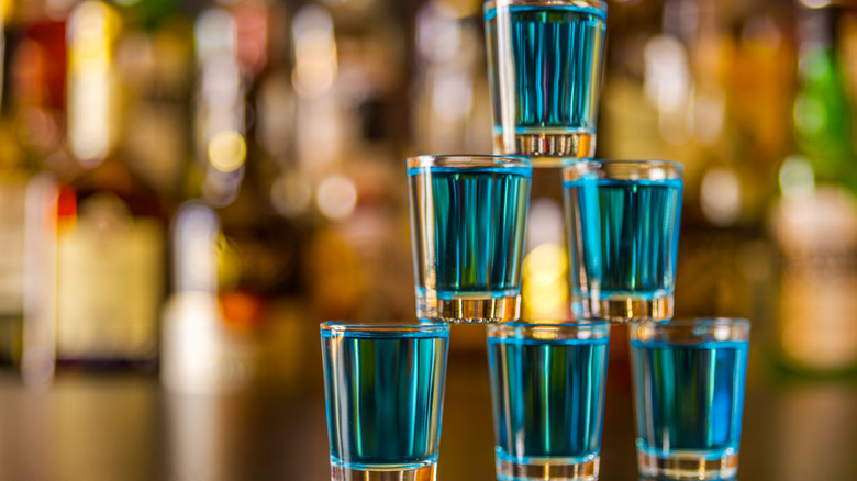 stack of blue curacao shots