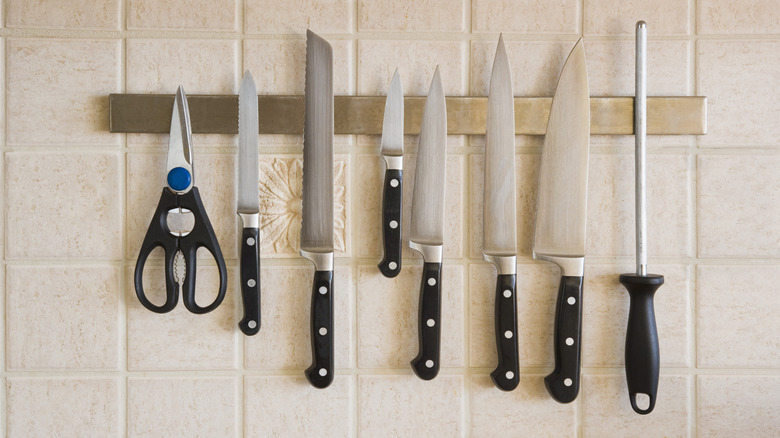 a selection of kitchen knives