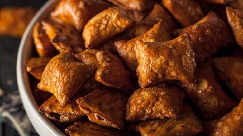 Peanut butter pretzels in a bowl