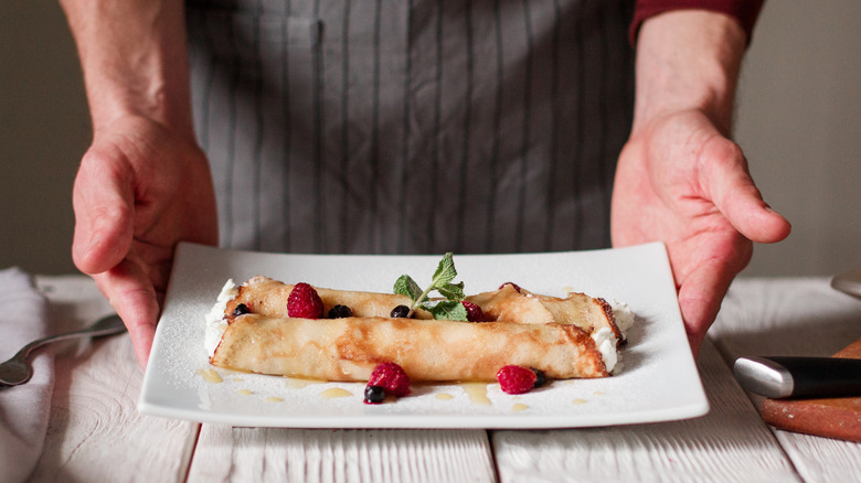 Serving plate of crepes