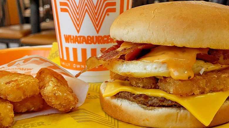 Whataburger breakfast burger and hash browns