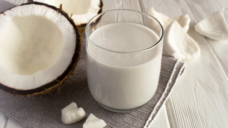 Fresh coconut milk in a glass 