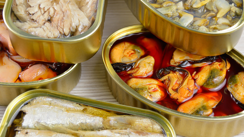 shellfish and seafood in cans
