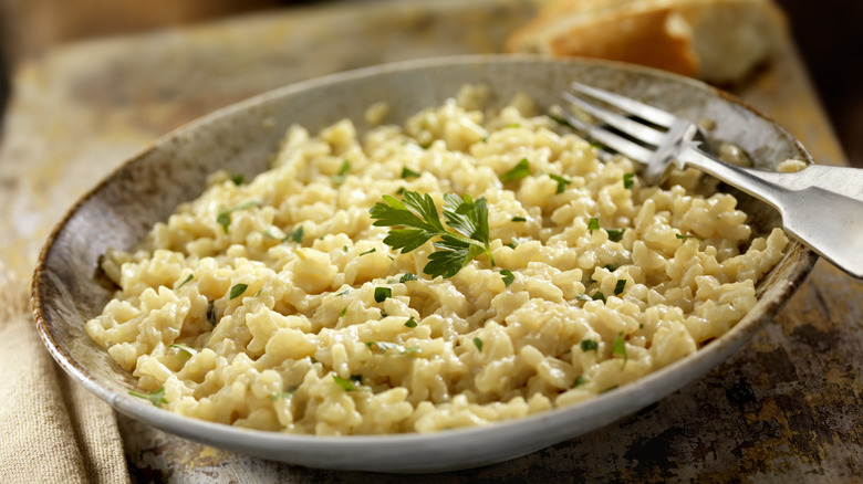 dish of risotto with parsley