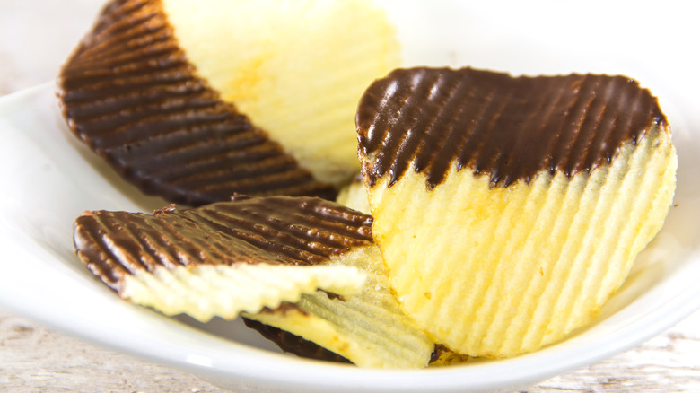 Chocolate covered potato chips