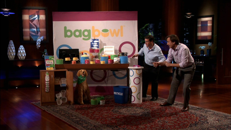 Brian and Kevin Fleming on "Shark Tank" showing BagBowl product