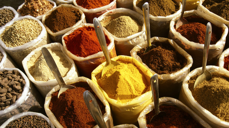 A variety of spices in bags