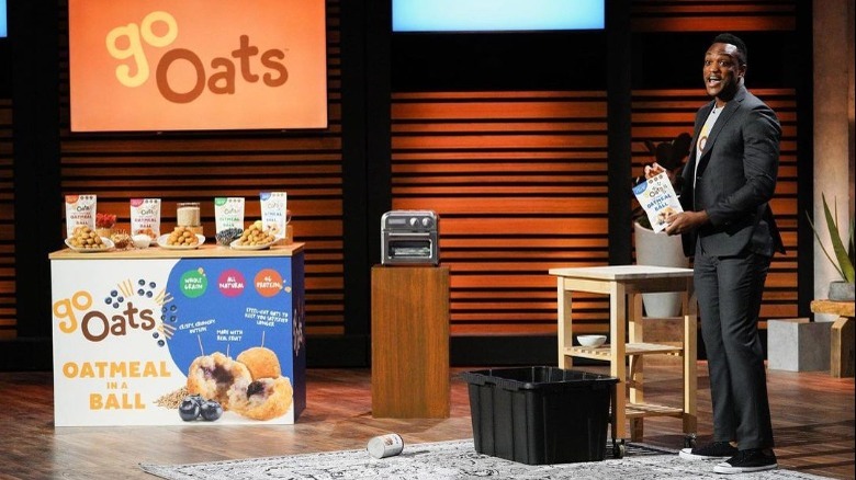 Go Oats founder giving presentation on Shark Tank