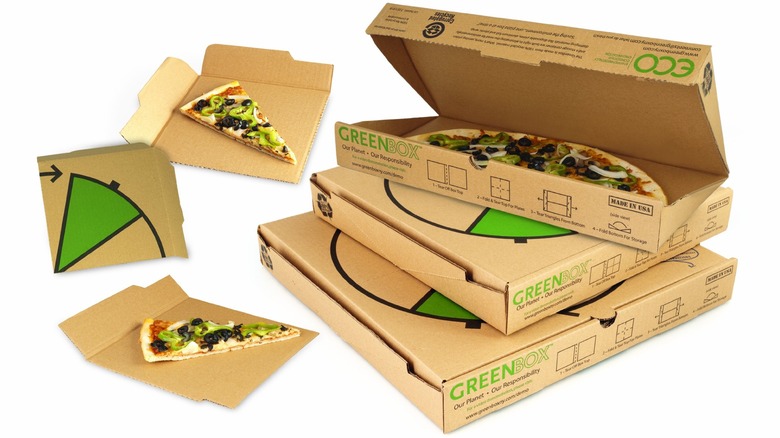 GreenBox containers holding leftover pizza