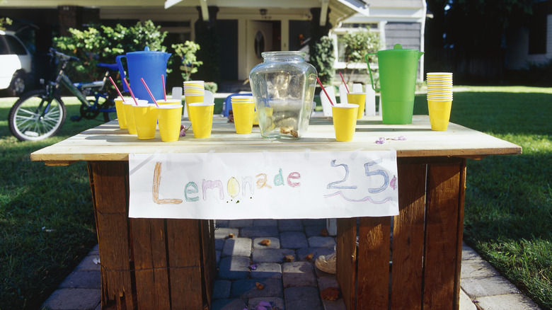 kid's lemonade stand with cups  Leftover Coffee Chocolate Brownies intro 1677250368