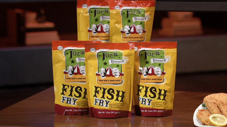 A closeup of bags of Joe's Gourmet Fish Fry
