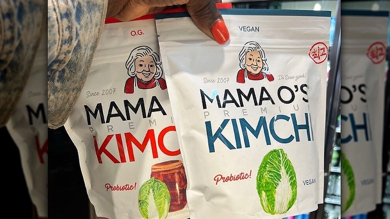 packets of mama o's premium kimchi