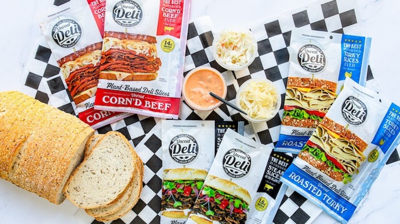 Unreal Deli packaging with bread and condiments