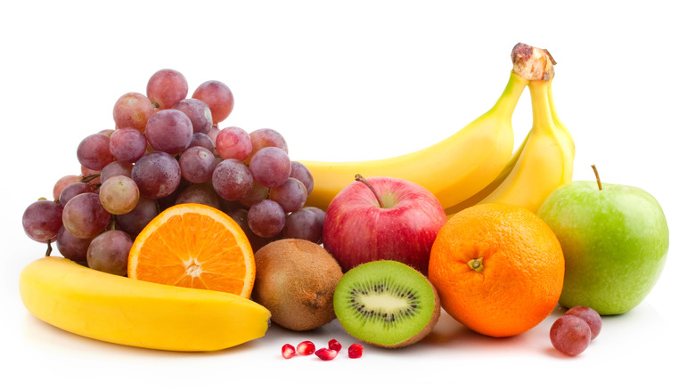 Assorted fruit on white background