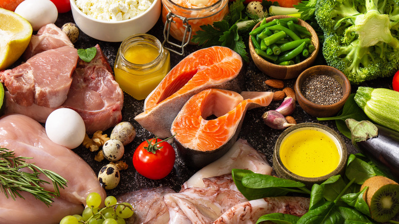 Paleolithic foods spread over stone