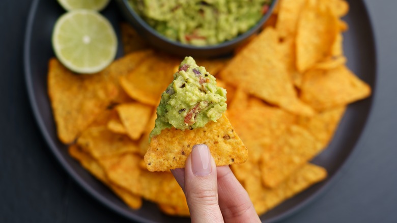 Guacamole on a tortilla chip