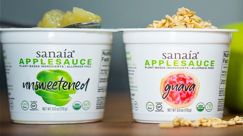two containers of Sanaia applesauce