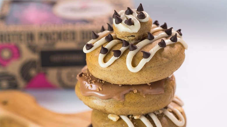 stack of chocolate chip protein donuts from the dough bar